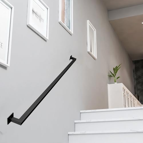 Treppenhandläufe, 1ft-20ft Handläufe Treppengeländer Handlauf for Treppen Metallgeländer Schwarzer Schmiedeeisenrohrhandlauf mit Wandhalterung(3') von KIUYTOPNV