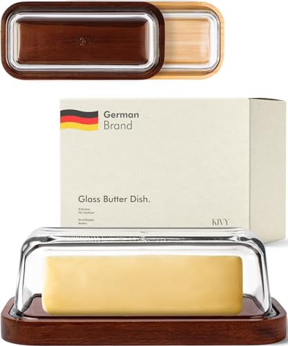 KIVY Butterdose aus Glas mit luftdichtem Deckel, der die Butter weich hält – für Arbeitsplatte und Kühlschranktürregal – Butterdose mit Deckel Kühlschrank – Butterhalter für Theke – Butterdosen mit von KIVY