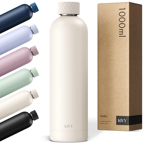 KIVY Trinkflasche Edelstahl 1L [KOHLENSÄURE GEEIGNET] - Thermosflasche 1L Spülmaschinenfest - Isolierte Trinkflasche - Thermo Trinkflasche Aesthetic - Wasserflasche aus Edelstahl - Isolierflasche von KIVY
