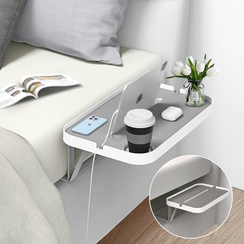 KIWIFOTOS Nachttischregal für Plattformbett, Einlegen Matratze Nachttisch Metall Regal mit Tassenhalter, Kabelorganisation, stummes Design- Weißes (Modell-L) von KIWIFOTOS