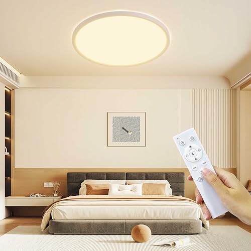 KIWIVIC LED Deckenleuchte Dimmbar, 24W Deckenlampe 3000K-6500K mit Hinterleuchtung, Ultra Dünn Deckenleuchte Flach für Flur Badezimmer Balkon Küche Keller Ø29cm, Weiß von KIWIVIC