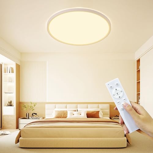 KIWIVIC LED Deckenleuchte Flach, 36W Deckenlampe Dimmbar 3000K-6500K mit Hinterleuchtung, Ultra Dünn Deckenleuchte Rund für Schlafzimmer Kinderzimmer Badezimmer Küche Ø39cm, Weiß KIWIVIC LED Deckenleuchte Flach, 36W Deckenlampe Dimmbar 3000K-6500K mit Hinterleuchtung, Ultra Dünn Deckenleuchte Rund für Schlafzimmer Kinderzimmer Badezimmer Küche Ø39cm, Weiß von KIWIVIC