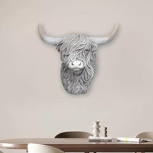 Highland-Kuh-Dekoration, Harz-Highland-Kuhkopf-Wanddekoration, Highland-Kuh-Ornamente, Stierkopf-Wanddekoration, Wandkunst, Tierköpfe For Die Wand(Gray) von KIWZXKA
