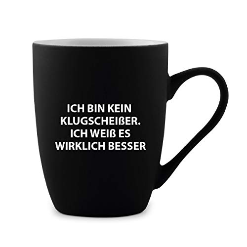 KIXY Tasse 300 ml Keramik gummiert Schwarz Witziges Lustiges Geschenk - Klugscheißer von KIXY