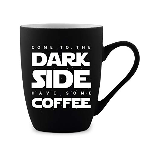KIXY Tasse 300 ml Keramik gummiert Schwarz witziges Geschenk - Dark Side Coffee von KIXY