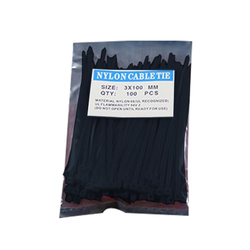 KIXZSAZ 100 Stück Kabelbinder aus Nylon, wiederverwendbar, selbstsichernd, 3 x 100 mm, strapazierfähiger Befestigungsring, einfarbiges Kabelbinderzubehör, Schwarz von KIXZSAZ