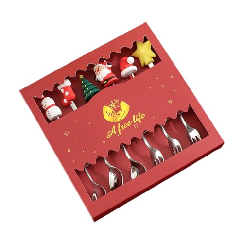KIXZSAZ 6 teiliges Weihnachtsgeschirr Set mit 6 Kuchengabeln, Gebäcklöffel, Edelstahl Weihnachtsbesteck Sets, Kuchengabeln Set mit 6 Stück, A KIXZSAZ 6 teiliges Weihnachtsgeschirr Set mit 6 Kuchengabeln, Gebäcklöffel, Edelstahl Weihnachtsbesteck Sets, Kuchengabeln Set mit 6 Stück, A von KIXZSAZ