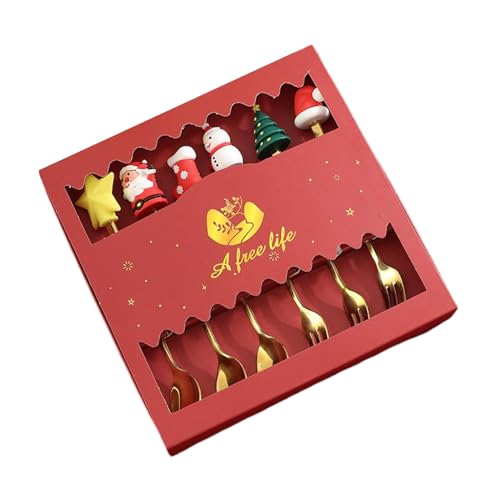 KIXZSAZ 6 teiliges Weihnachtsgeschirr Set mit 6 Kuchengabeln, Gebäcklöffel, Edelstahl Weihnachtsbesteck Sets, Kuchengabeln Set mit 6 Stück, B KIXZSAZ 6 teiliges Weihnachtsgeschirr Set mit 6 Kuchengabeln, Gebäcklöffel, Edelstahl Weihnachtsbesteck Sets, Kuchengabeln Set mit 6 Stück, B von KIXZSAZ