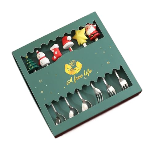 KIXZSAZ 6 teiliges Weihnachtsgeschirr Set mit 6 Kuchengabeln, Gebäcklöffel, Edelstahl Weihnachtsbesteck Sets, Kuchengabeln Set mit 6 Stück, C KIXZSAZ 6 teiliges Weihnachtsgeschirr Set mit 6 Kuchengabeln, Gebäcklöffel, Edelstahl Weihnachtsbesteck Sets, Kuchengabeln Set mit 6 Stück, C von KIXZSAZ