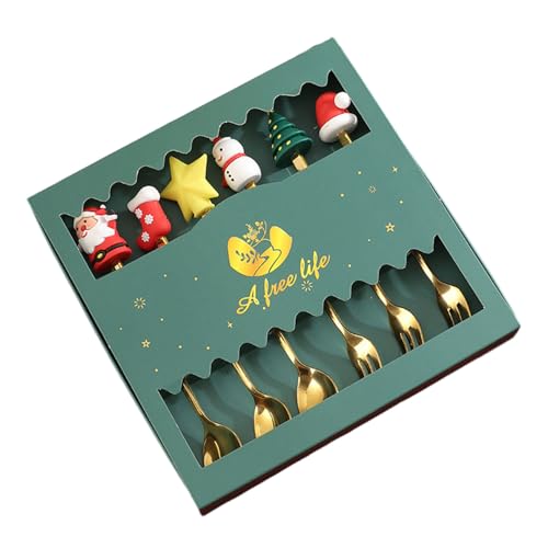 KIXZSAZ 6 teiliges Weihnachtsgeschirr Set mit 6 Kuchengabeln, Gebäcklöffel, Edelstahl Weihnachtsbesteck Sets, Kuchengabeln Set mit 6 Stück, D KIXZSAZ 6 teiliges Weihnachtsgeschirr Set mit 6 Kuchengabeln, Gebäcklöffel, Edelstahl Weihnachtsbesteck Sets, Kuchengabeln Set mit 6 Stück, D von KIXZSAZ