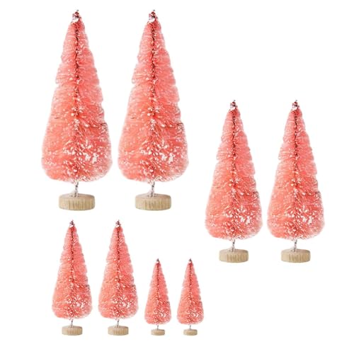 KIXZSAZ Bündel mit 8 bezaubernden Miniatur Kiefernbaum Ornamenten für die Weihnachtsfeier auf dem Schreibtisch, Rosa von KIXZSAZ