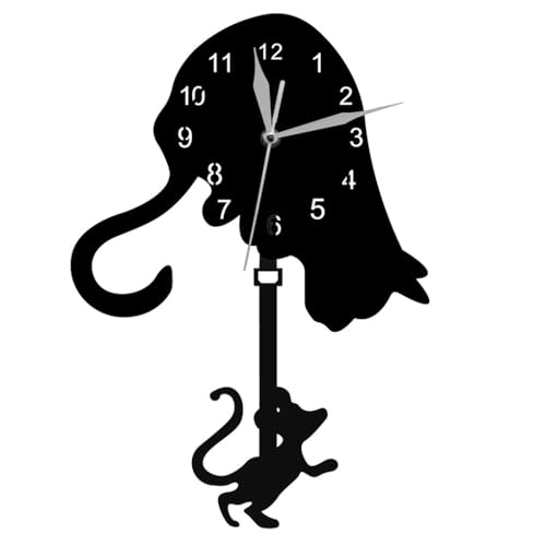 KIXZSAZ Einzigartiger Stil und mehrere Funktionen, Katzen Wanduhr mit Pendel, Statement Stück, Acryl Pendel Wanduhr, Uhr von KIXZSAZ