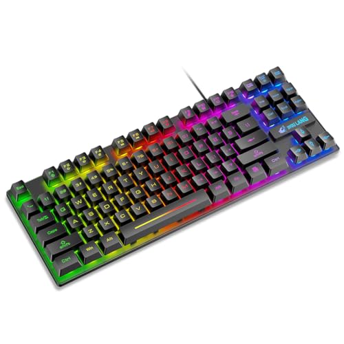 KIXZSAZ Kabelgebundene Tastatur mit Hintergrundbeleuchtung 87 Tasten Computer Mechanische beleuchtete Tastaturen Spritzwassergeschützt Computerzubehör Elektronik von KIXZSAZ