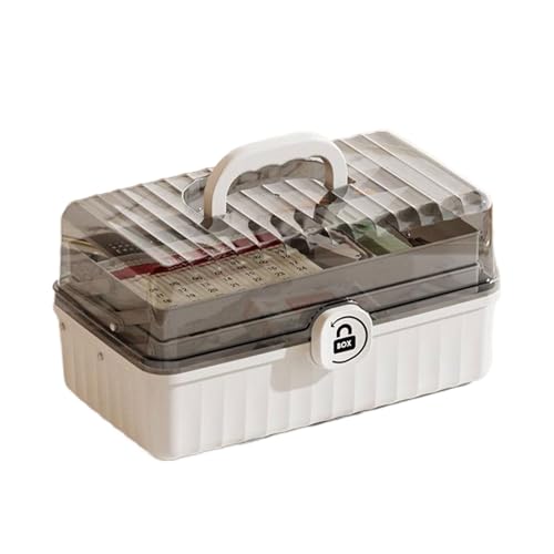 KIXZSAZ Tragbare Box mit 3 Fächern und erstem Griff aus ABS für Pillen, praktischer Koffer mit Versiegelung für tragbare Pillen, Weiße große Größe, 32 * 18 * 17.5 von KIXZSAZ