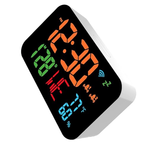 KIXZSAZ WiFi Uhr mit intelligentem Thermometer Hygrometer für schnellen Zugriff auf Temperaturdaten ABS Thermometer Hygrometer, Orangefarbene Lampe von KIXZSAZ