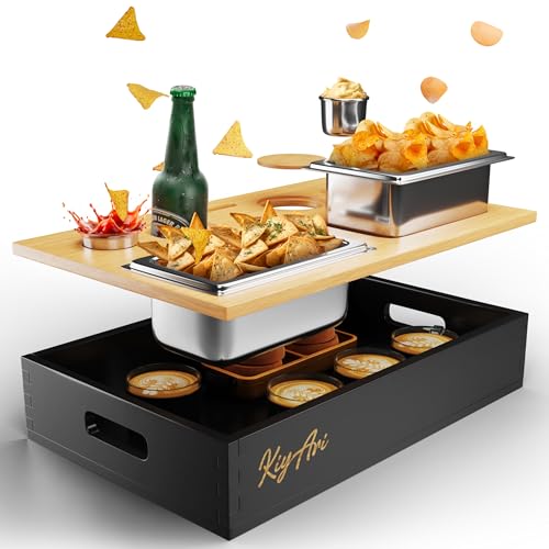Couchbar Snackbox - Premium 2-in-1 Bambus Organizer mit 2 Snackschalen (750 ml), 2 Dip-Spendern (50 ml), Getränkehalter und abnehmbarem Magnetdeckel, Geschenk für Männer & Frauen von KIYARI