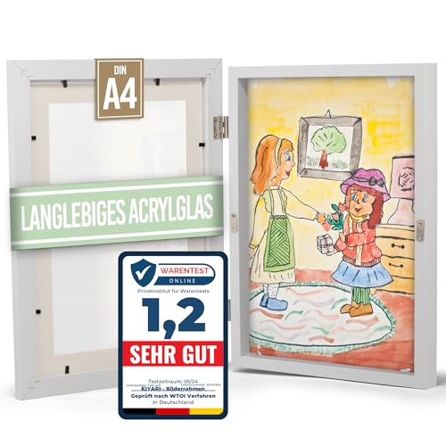 KIYARI Bilderrahmen Kinderzeichnungen A4 Weiß, Aufklappbar & Frontöffnung, für bis zu 150 Zeichnungen, Robustes Holz & bruchsicheres Glas, Ideal für Kunstprojekte, Kinderzimmer & Schule KIYARI Bilderrahmen Kinderzeichnungen A4 Weiß, Aufklappbar & Frontöffnung, für bis zu 150 Zeichnungen, Robustes Holz & bruchsicheres Glas, Ideal für Kunstprojekte, Kinderzimmer & Schule von KIYARI
