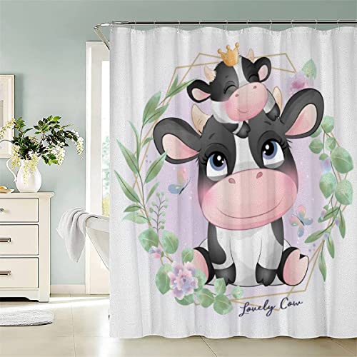 Duschvorhang 120x180 cm Die Kuh Duschvorhang Polyester Anti Schimmel Waschbar Duschvorhänge Mit 12 Ringe Karikatur Tier Kawaii Shower Curtains Für Badezimmer Badewanne von KIYAYO