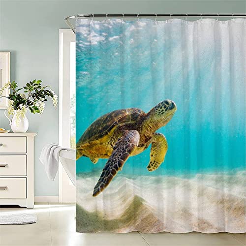 Duschvorhang 120x180 cm Schildkröte Ozean 100% Polyester Anti Schimmel Duschvorhang Waschbar Duschvorhänge Mit 12 Ringe Shower Curtains Tier Süß Für Badezimmer Badewanne von KIYAYO