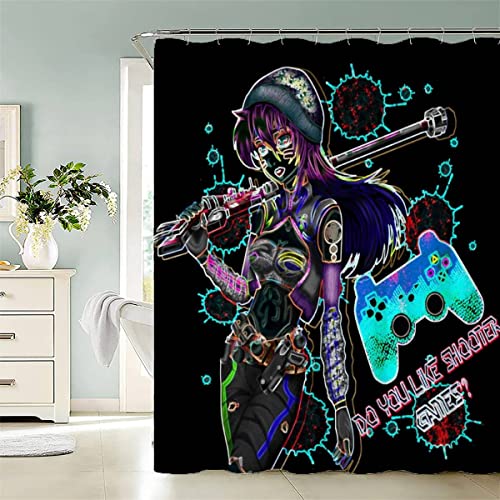 Duschvorhang 180x200 cm Anime Duschvorhang Anti-schimmel 3D Motiv Coloré Manette De Jeu Bad-duschvorhang Jugendstil Duschvorhänge Für Badezimmer Mit 12 Ringe von KIYAYO