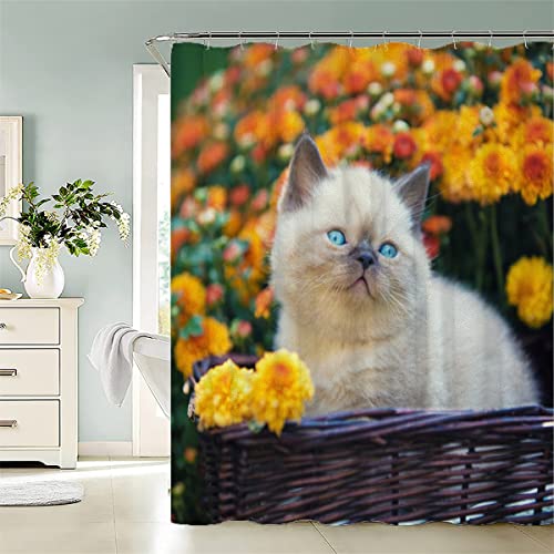 Duschvorhang 200x200 cm Katze Plüsch Duschvorhang 3D Polyester Bad Vorhäng Mehrfarbig Badvorhang Wasserdicht Textil Haustiere Kawaii Duschvorhänge Mit 12 Ringe Badezimmerdekoration von KIYAYO