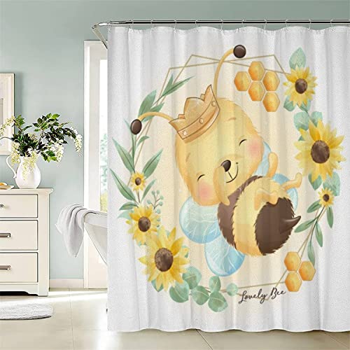 Duschvorhang 240x200 Biene Duschvorhang Shower Curtains Waschbar Anti-bakteriell Badezimmervorhang Polyester Karikatur Tier Kawaii Badewanne Vorhang Mit 12 Duschvorhangringen von KIYAYO