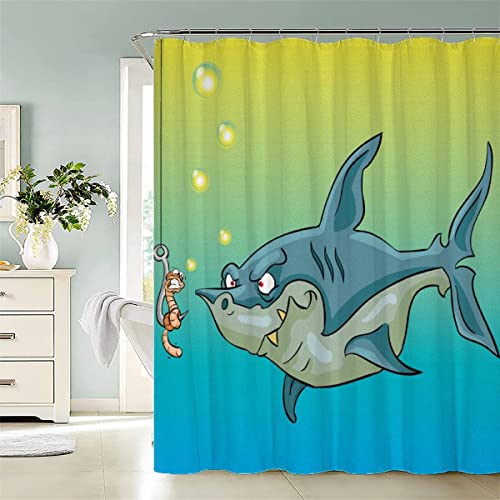 Duschvorhang 240x200 Hai Duschvorhang Shower Curtains Waschbar Anti-bakteriell Badezimmervorhang Polyester Karikatur Tier Kawaii Badewanne Vorhang Mit 12 Duschvorhangringen von KIYAYO