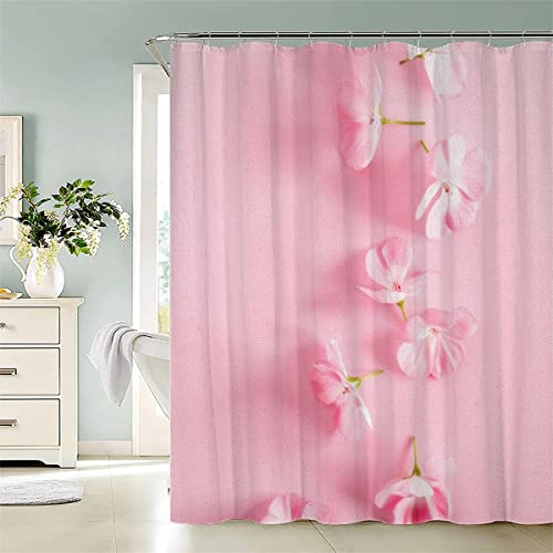 Duschvorhang 240x200 Lang Duschvorhang Rosa Blumig Pflanze Shower Curtains Waschbar Anti-bakteriell Badezimmervorhang Polyester Badewanne Vorhang Mit 12 Duschvorhangringen von KIYAYO