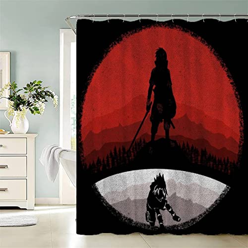 Duschvorhang Anime 3D Druckt Anti-schimmel Duschvorhang 180x180 cm Polyester Wasserdicht Duschvorhänge Rot Rune Shower Curtains Für Badezimmer Mit 12 Hooks von KIYAYO