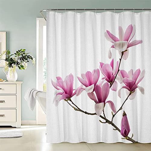 Duschvorhang Rosa Blumig 3D Druckt Anti-schimmel Duschvorhang 180x180 cm Polyester Wasserdicht Duschvorhänge Pflanze Shower Curtains Für Badezimmer Mit 12 Hooks von KIYAYO