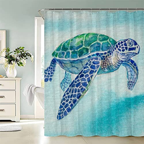 Duschvorhang Schildkröte Karikatur 3D Druckt Anti-schimmel Duschvorhang 180x180 cm Polyester Wasserdicht Duschvorhänge Shower Curtains Für Badezimmer Mit 12 Hooks Tier Süß von KIYAYO