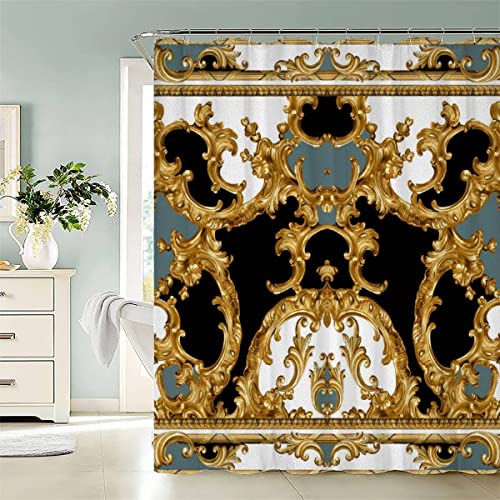 KIYAYO Duschvorhang 120x180 cm Barock Duschvorhang Polyester Anti Schimmel Waschbar Duschvorhänge Mit 12 Ringe Geometrisch Jahrgang Shower Curtains Für Badezimmer Badewanne von KIYAYO