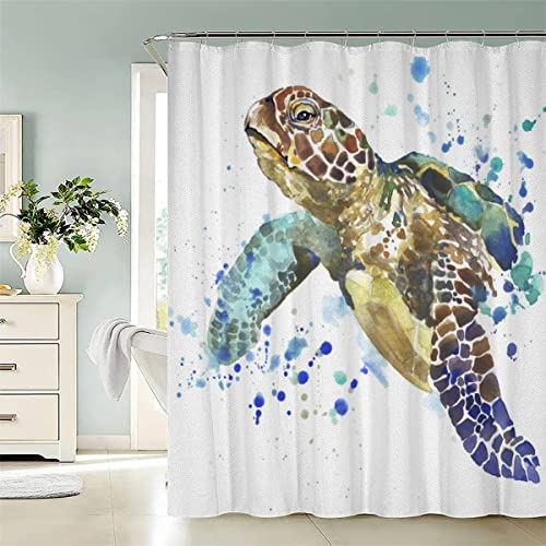 KIYAYO Duschvorhang 180x200 cm Schildkröte Karikatur 100% Polyester Anti Schimmel Duschvorhang Waschbar Duschvorhänge Mit 12 Ringe Shower Curtains Tier Süß Für Badezimmer Badewanne von KIYAYO