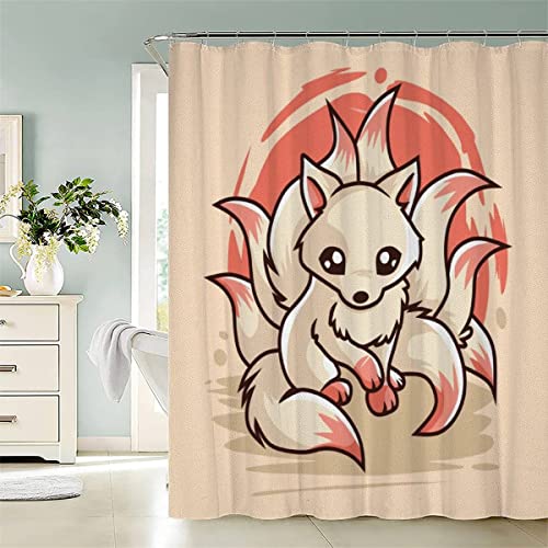 KIYAYO Duschvorhang Anime 3D Druckt Anti-schimmel Duschvorhang 180x180 cm Polyester Wasserdicht Duschvorhänge Cartoon-Fuchs Shower Curtains Für Badezimmer Mit 12 Hooks von KIYAYO