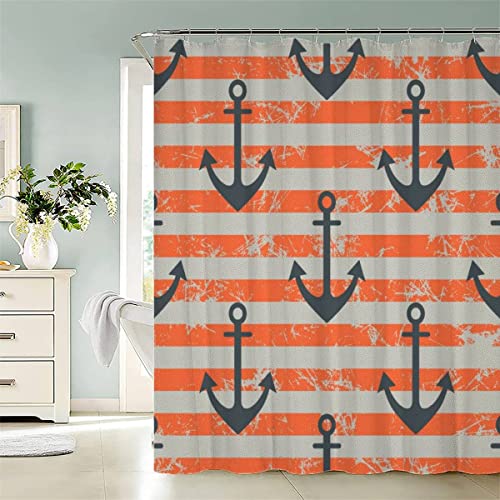 KIYAYO Duschvorhang Anker 3D Druckt Anti-schimmel Duschvorhang 180x180 cm Polyester Wasserdicht Duschvorhänge Orange Weiß Streifen Shower Curtains Für Badezimmer Mit 12 Hooks von KIYAYO