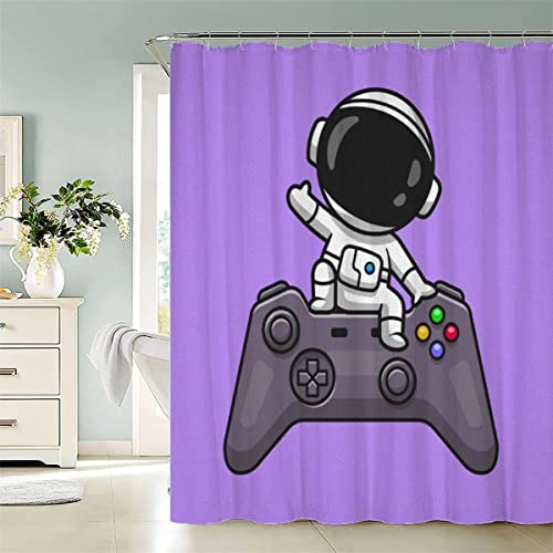 KIYAYO Gamepad Duschvorhang 120x180 cm Anti Schimmel Duschvorhang Astronaut Modernes Waschbar Duschvorhänge Mit 12 Ringe Shower Curtains Für Badezimmer Badewanne von KIYAYO