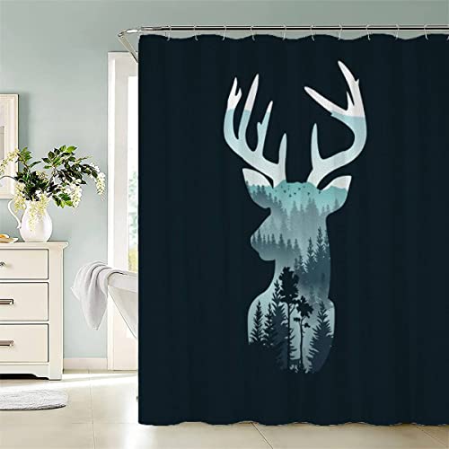 KIYAYO Hirsch Duschvorhang 120x180 cm Anti Schimmel Duschvorhang Silhouette Hirsch Tier Modernes Waschbar Duschvorhänge Mit 12 Ringe Shower Curtains Für Badezimmer Badewanne von KIYAYO