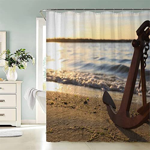 KIYAYO Sonnenuntergang Am Strand Duschvorhang 120x180 cm Anti Schimmel Duschvorhang Anker Modernes Waschbar Duschvorhänge Mit 12 Ringe Shower Curtains Für Badezimmer Badewanne von KIYAYO