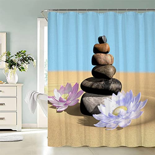 KIYAYO Zen Stein Duschvorhang 120x180 cm Anti Schimmel Duschvorhang Zen-Stein Modernes Waschbar Duschvorhänge Mit 12 Ringe Shower Curtains Für Badezimmer Badewanne von KIYAYO