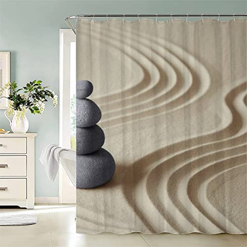 KIYAYO Zen Stein Duschvorhang 120x180 cm Anti Schimmel Duschvorhang Zen-Stein Modernes Waschbar Duschvorhänge Mit 12 Ringe Shower Curtains Für Badezimmer Badewanne von KIYAYO