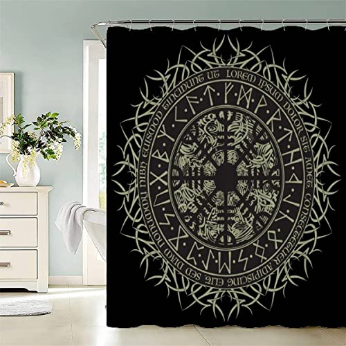 Wikinger Odin Duschvorhang 120x180 cm Anti Schimmel Duschvorhang Skandinavien Runen Modernes Waschbar Duschvorhänge Mit 12 Ringe Shower Curtains Für Badezimmer Badewanne von KIYAYO