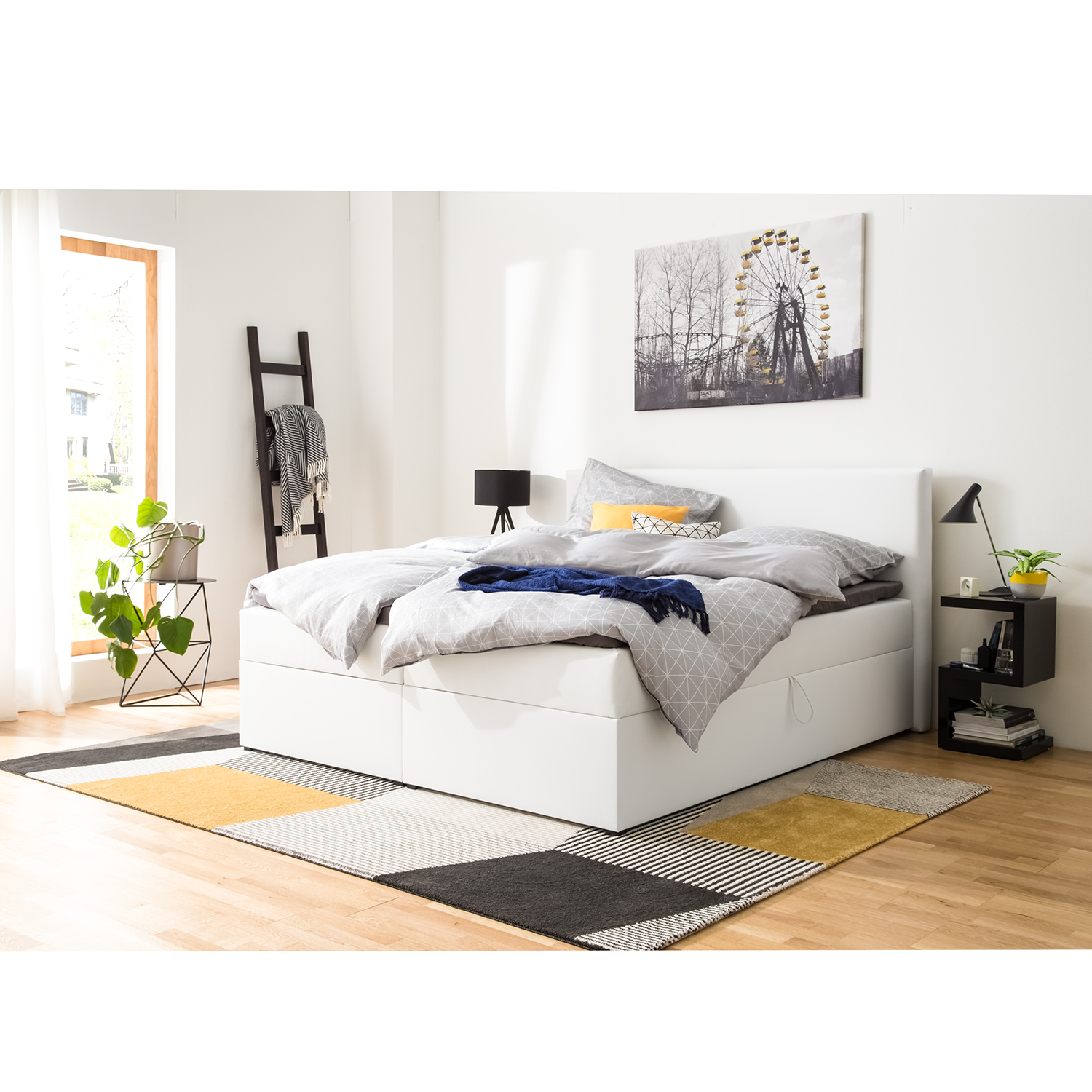 Polsterbett KiYDOO V 160x200 cm Kunstleder Weiß mit Bettkästen/Matratze/Kaltschaumtopper von KIYDOO