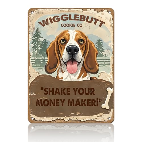 KIYOYO Metall-Blechschild, Retro-Schild, Basset Hound Wigglebutt, Cookie Shake Your Money Maker, Blechschild, Vintage-Wanddekoration, Neuheit Schilder für Zuhause, Küche, Café, Bar, Männerhöhle, 30,5 KIYOYO Metall-Blechschild, Retro-Schild, Basset Hound Wigglebutt, Cookie Shake Your Money Maker, Blechschild, Vintage-Wanddekoration, Neuheit Schilder für Zuhause, Küche, Café, Bar, Männerhöhle, 30,5 von KIYOYO