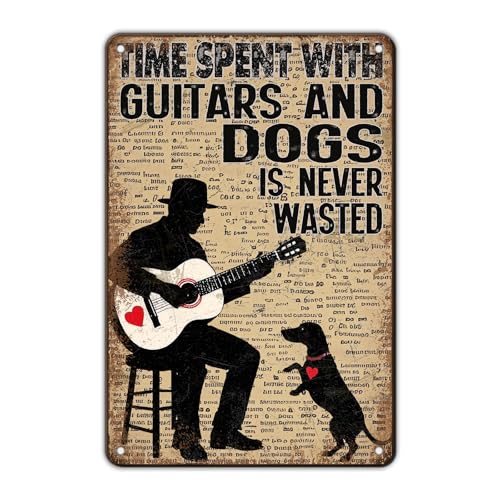 KIYOYO Metall-Blechschild mit Vintage-Gitarre, 30,5 x 20,3 cm, englische Aufschrift "Time Spent On Guitar and Dog Will Never Waste Metal Poster", lustiges Gitarren- und Hunde-Eisenschild KIYOYO Metall-Blechschild mit Vintage-Gitarre, 30,5 x 20,3 cm, englische Aufschrift "Time Spent On Guitar and Dog Will Never Waste Metal Poster", lustiges Gitarren- und Hunde-Eisenschild von KIYOYO