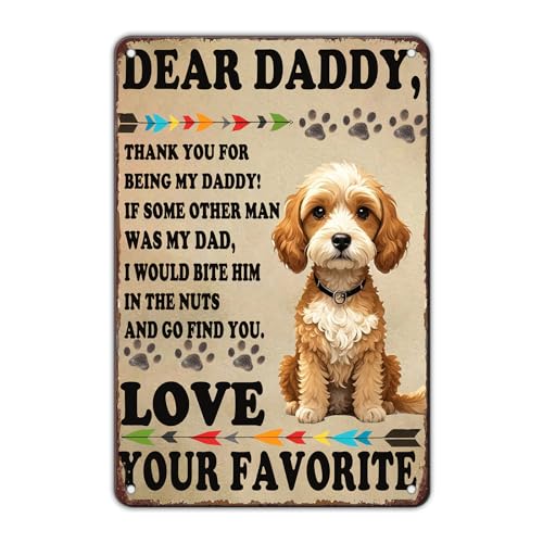 KIYOYO Metall-Blechschild mit lustigem Hund, Motiv: Cockapoo, Wandkunst, Dekoration, "Dear Daddy Love Your Favorite Poodle", Eisenschild, Wanddekoration, 30,5 x 20,3 cm KIYOYO Metall-Blechschild mit lustigem Hund, Motiv: Cockapoo, Wandkunst, Dekoration, "Dear Daddy Love Your Favorite Poodle", Eisenschild, Wanddekoration, 30,5 x 20,3 cm von KIYOYO