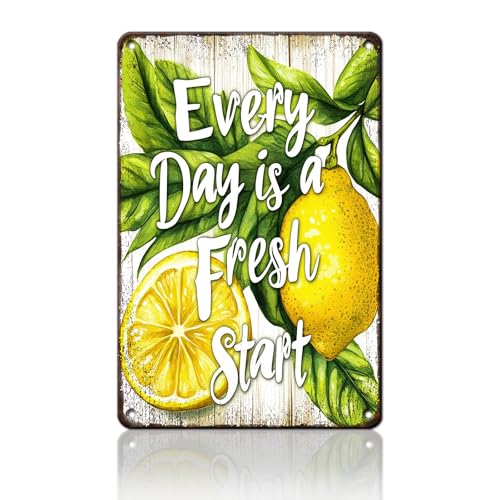 KIYOYO Metallschild "Every Day Is A Fresh Start", Zitronengelb, Metallposter, Zuhause, Küche, Zubehör, Café, Büro, Bar, Pub, Kunst, Wanddekoration, 40,6 x 30,5 cm KIYOYO Metallschild "Every Day Is A Fresh Start", Zitronengelb, Metallposter, Zuhause, Küche, Zubehör, Café, Büro, Bar, Pub, Kunst, Wanddekoration, 40,6 x 30,5 cm von KIYOYO