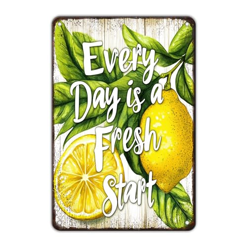 KIYOYO Metallschild mit Aufschrift "Every Day Is A Fresh Start", Metallposter, Küchenzubehör, Café, Büro, Bar, Pub, Kunst, Wanddekoration, 30,5 x 20,3 cm, Zitronengelb KIYOYO Metallschild mit Aufschrift "Every Day Is A Fresh Start", Metallposter, Küchenzubehör, Café, Büro, Bar, Pub, Kunst, Wanddekoration, 30,5 x 20,3 cm, Zitronengelb von KIYOYO