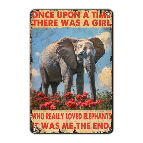 KIYOYO Metallschild mit Retro-Elefanten, "There Was A Girl Who Really Loved Elefants", Metall-Blechschilder, Vintage-Schild, Wanddekoration, Geschenk für Zuhause, Küche, Büro, Männer, Höhle, Club, Bar KIYOYO Metallschild mit Retro-Elefanten, "There Was A Girl Who Really Loved Elefants", Metall-Blechschilder, Vintage-Schild, Wanddekoration, Geschenk für Zuhause, Küche, Büro, Männer, Höhle, Club, Bar von KIYOYO