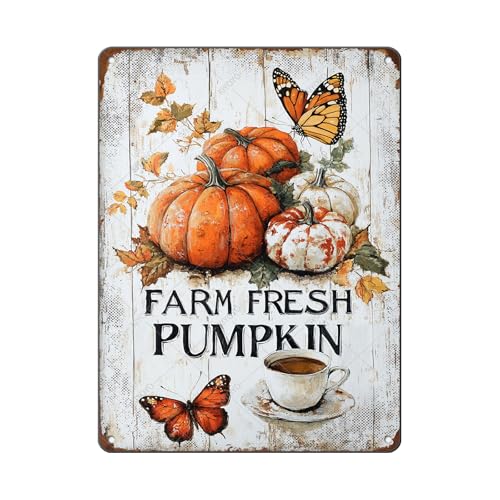 KIYOYO Rustikales Metall-Blechschild mit Aufschrift "Happy Thanksgiving Day", Vintage, Bauernhof, frische Kürbis-Schmetterlinge, Wandkunst, Dekoration, Plakette, Retro, Bauernhaus, Küche, Esszimmer KIYOYO Rustikales Metall-Blechschild mit Aufschrift "Happy Thanksgiving Day", Vintage, Bauernhof, frische Kürbis-Schmetterlinge, Wandkunst, Dekoration, Plakette, Retro, Bauernhaus, Küche, Esszimmer von KIYOYO