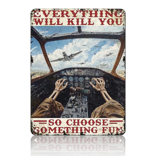 KIYOYO Vintage-Wandposter, Metallschild, Motiv: Totenkopf-Cockpit, Aufschrift "Everything Will Kill You So Choose Something Interesting, Old Fashion", Blechschild für Zuhause, Kaffee, Esszimmer KIYOYO Vintage-Wandposter, Metallschild, Motiv: Totenkopf-Cockpit, Aufschrift "Everything Will Kill You So Choose Something Interesting, Old Fashion", Blechschild für Zuhause, Kaffee, Esszimmer von KIYOYO